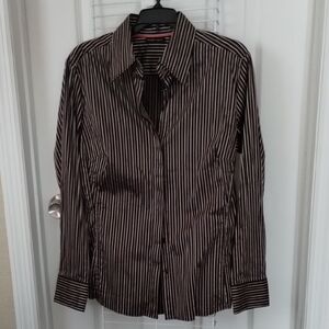 New York & Company Brown Striped Shirt